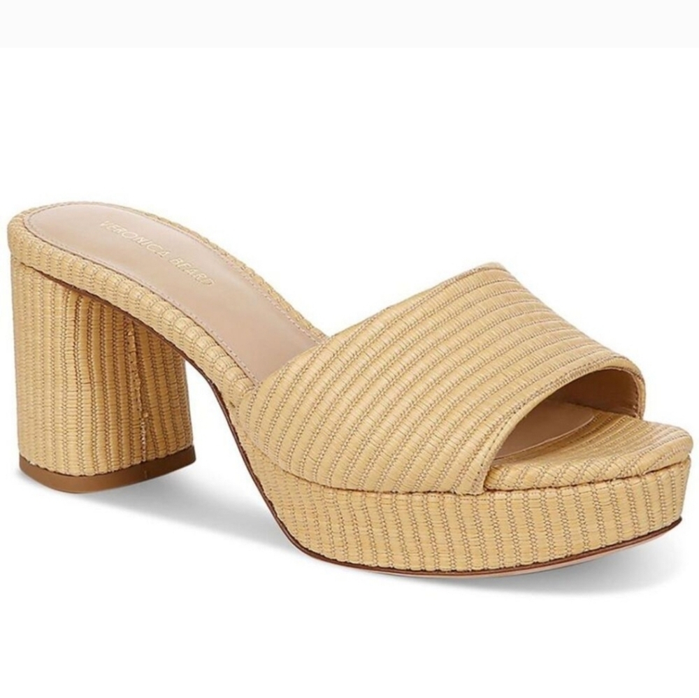 Veronica Beard Womens DALI Beige Woven Textured Platform Sandals Shoes